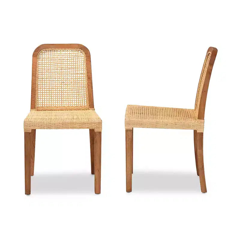 Set 2 sedie da pranzo Caspia in legno e rattan naturale/noce - bali & pari: Legno massello di mango, artigianato indonesiano