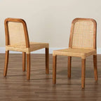 Set 2 sedie da pranzo Caspia in legno e rattan naturale/noce - bali & pari: Legno massello di mango, artigianato indonesiano