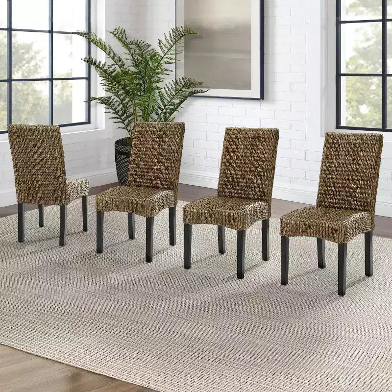 Set of 4 Edgewater Dining Chairs Seagrass/Dark Brown - Crosley