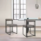 Armen Living Set of 2 Anastasia Dining Chair Iron and Faux Leather Matte Black/Light Gray