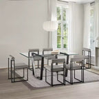 Armen Living Set di 2 sedie da pranzo Anastasia, in ferro e similpelle, nero opaco/grigio chiaro