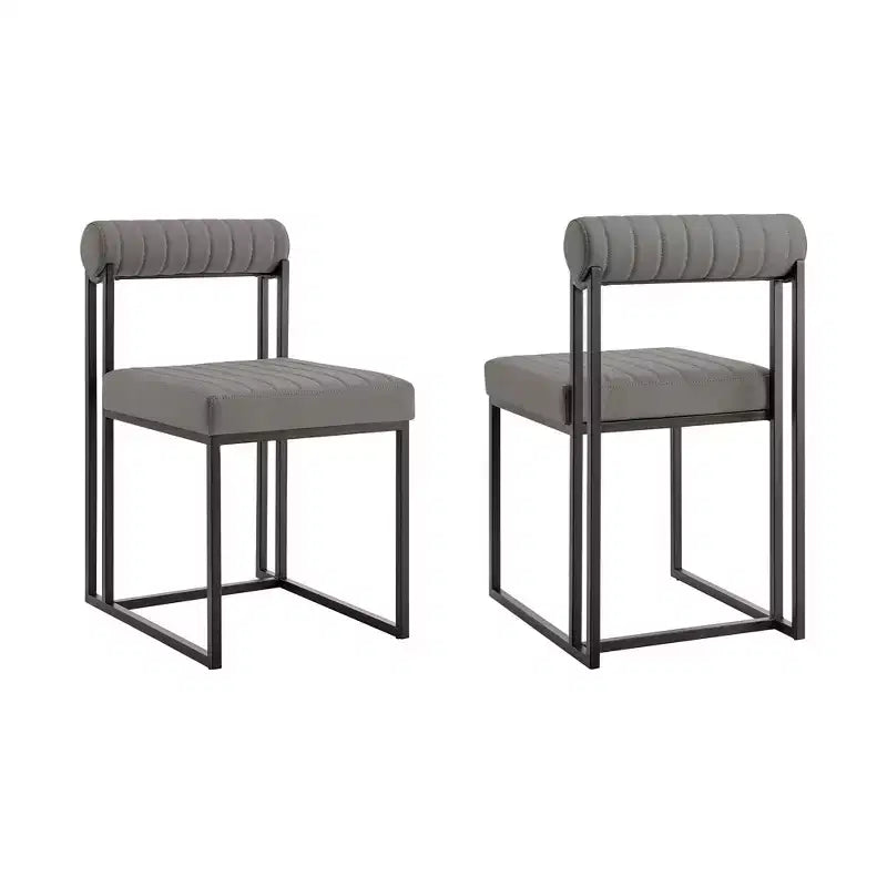 Armen Living Set di 2 sedie da pranzo Anastasia, in ferro e similpelle, nero opaco/grigio chiaro