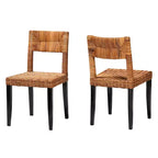 bali & pari Manrico Sedia da Pranzo in Legno e Rattan Naturale Marrone Scuro/Marrone Naturale: Stile Bohemien, Intreccio Geometrico, Nessun Montaggio Richiesto