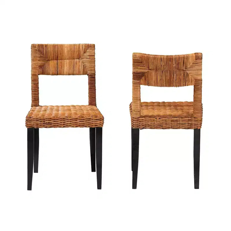 bali & pari Manrico Sedia da Pranzo in Legno e Rattan Naturale Marrone Scuro/Marrone Naturale: Stile Bohemien, Intreccio Geometrico, Nessun Montaggio Richiesto