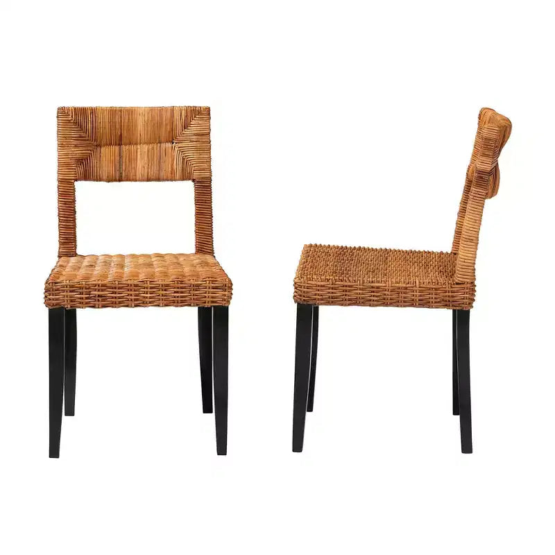 bali & pari Manrico Sedia da Pranzo in Legno e Rattan Naturale Marrone Scuro/Marrone Naturale: Stile Bohemien, Intreccio Geometrico, Nessun Montaggio Richiesto