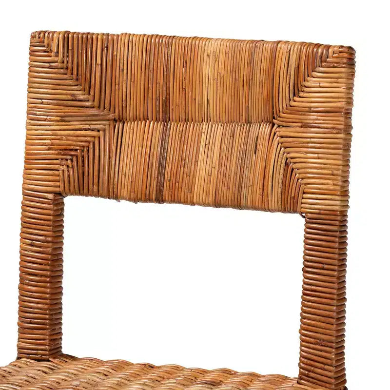 bali & pari Manrico Sedia da Pranzo in Legno e Rattan Naturale Marrone Scuro/Marrone Naturale: Stile Bohemien, Intreccio Geometrico, Nessun Montaggio Richiesto