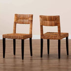 bali & pari Manrico Sedia da Pranzo in Legno e Rattan Naturale Marrone Scuro/Marrone Naturale: Stile Bohemien, Intreccio Geometrico, Nessun Montaggio Richiesto