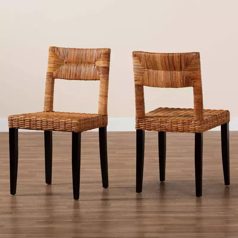 bali & pari Manrico Sedia da Pranzo in Legno e Rattan Naturale Marrone Scuro/Marrone Naturale: Stile Bohemien, Intreccio Geometrico, Nessun Montaggio Richiesto