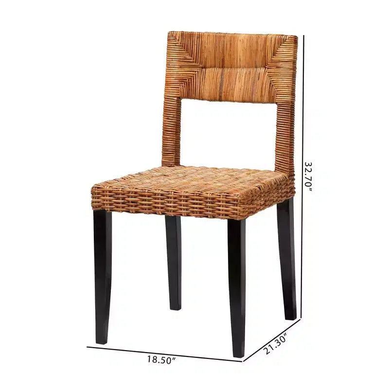 bali & pari Manrico Sedia da Pranzo in Legno e Rattan Naturale Marrone Scuro/Marrone Naturale: Stile Bohemien, Intreccio Geometrico, Nessun Montaggio Richiesto