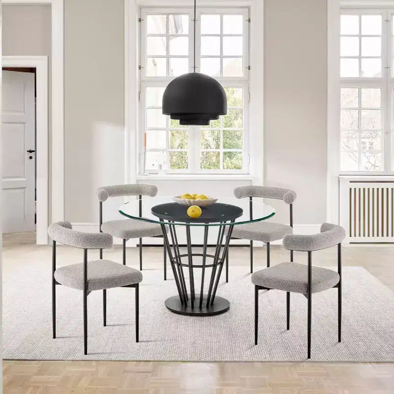 Set di 2 sedie da pranzo Armen Living Shannon in ferro e tessuto Thundercloud, grigio/nero opaco