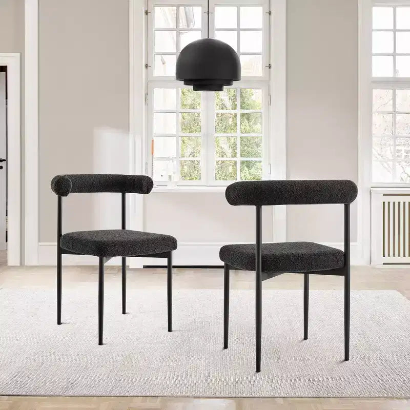 Armen Living Set of 2 Shannon Iron and Fabric Dining Chairs Matte Black