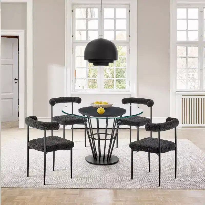 Armen Living Set di 2 sedie da pranzo Shannon in ferro e tessuto, nero opaco