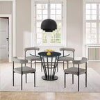 Armen Living Set di 2 sedie da pranzo Shannon in ferro e finta pelle Nero opaco/Grigio chiaro