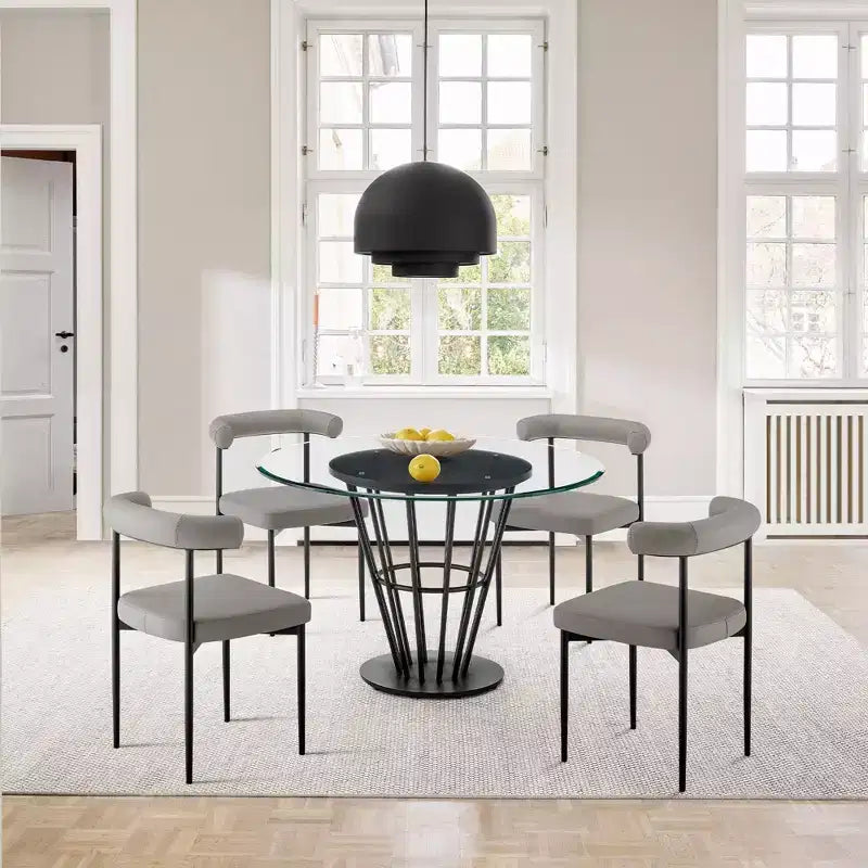Armen Living Set di 2 sedie da pranzo Shannon in ferro e finta pelle Nero opaco/Grigio chiaro