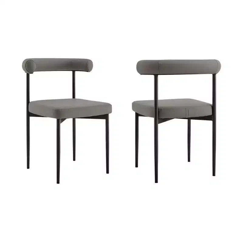 Armen Living Set di 2 sedie da pranzo Shannon in ferro e finta pelle Nero opaco/Grigio chiaro