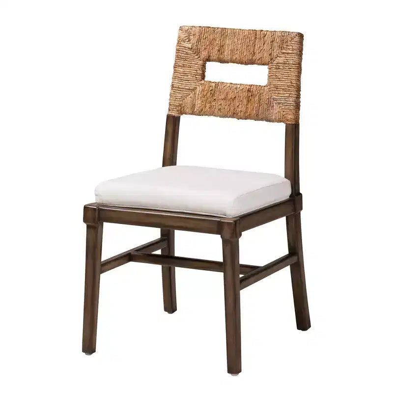 Sedia da pranzo Porsha Mahogany Wood e Rattan naturale bianca/marrone naturale/marrone noce - Baxton Studio: Stile bohémien, nessun assemblaggio richiesto