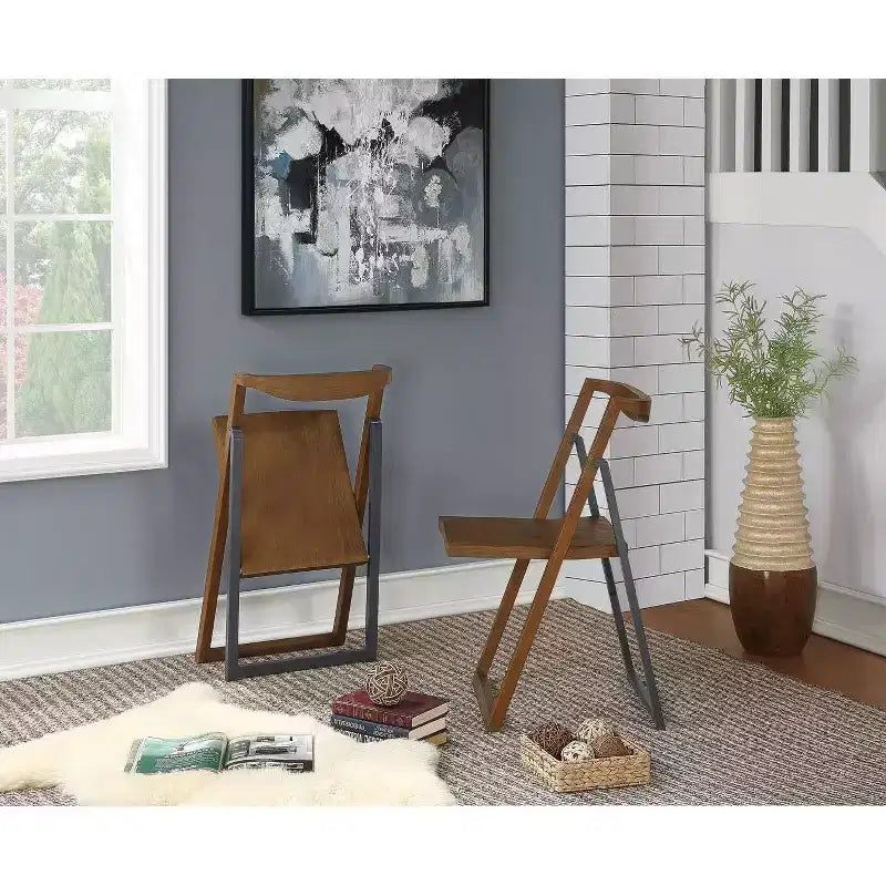 2 sedie pieghevoli Sydney Spazzola Metallica Castagno - Boraam: Stile scandinavo, Struttura in legno, Nessun assemblaggio richiesto
