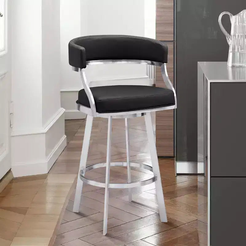 Sgabello da bar Saturn in similpelle da 26" altezza bancone: girevole, schienale basso, Armen Living