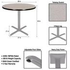 Tavolo da pranzo rotondo con base a X 30" Bennet Collection Hampden Furnishings Grigio/Grigio Nebulosa