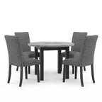 5pc Kellum Contemporary Round Dining Set: Faux Marble Top, Nailhead Trim Chairs - miBasics