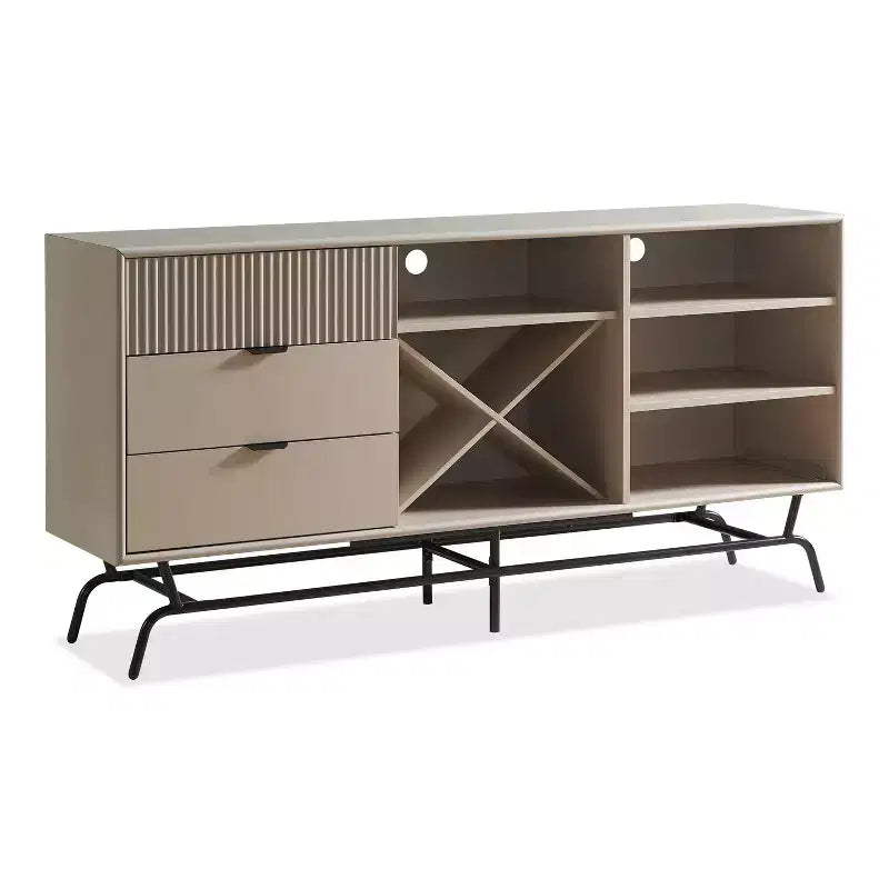 Heath 60" Modern Buffet with Wine Cabinet Taupe - miBasics: Storage Console, 3 Drawers, 4 Fixed Shelves