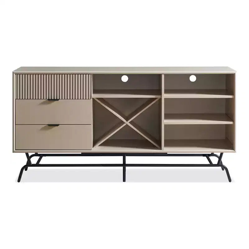 Heath Madia Moderna da 152 cm con Cantinetta da Vino Color Tortora - miBasics: Consolle Contenitore, 3 Cassetti, 4 Ripiani Fissi