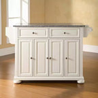 Isola da cucina/Carrello a dimensioni piene Crosley Alexandria in granito grigio con piano bianco: Contenitore, Portaspezie, Portasciugamani