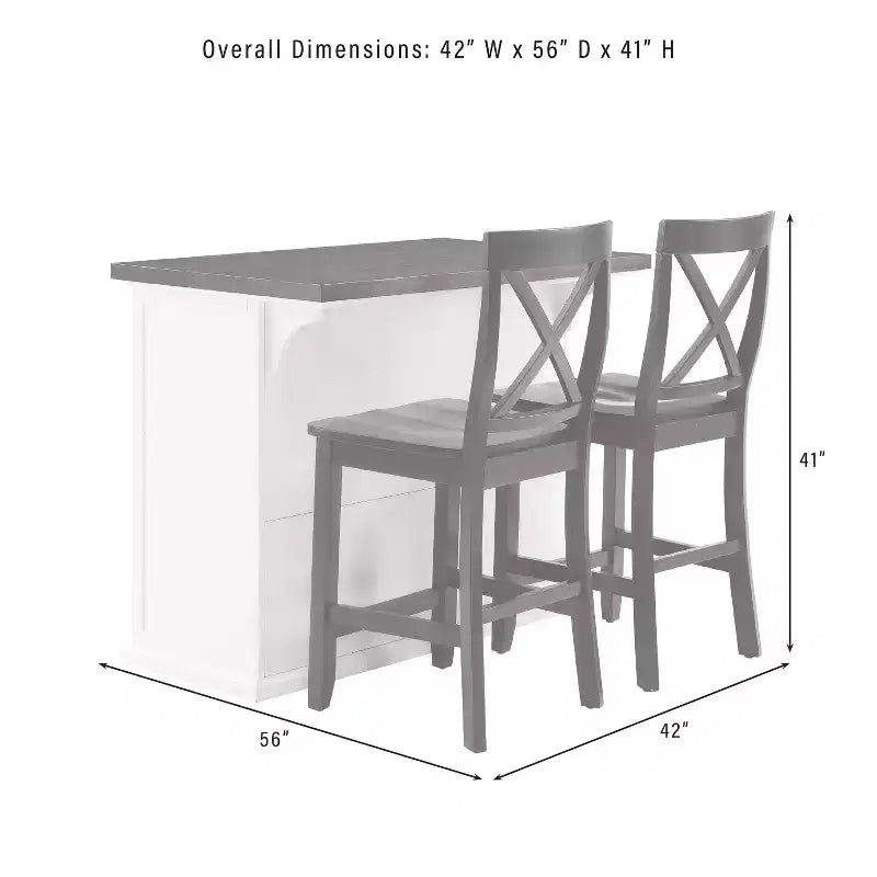 Crosley 42" Bartlett Isola Cucina con Piano in Legno e Sgabelli X-Back Bianco/Nero: Stile Farmhouse, Ripiani Regolabili