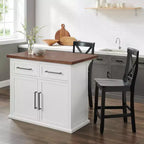 Crosley 42" Bartlett Isola Cucina con Piano in Legno e Sgabelli X-Back Bianco/Nero: Stile Farmhouse, Ripiani Regolabili