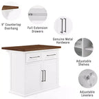 Crosley 42" Bartlett Isola Cucina con Piano in Legno e Sgabelli X-Back Bianco/Nero: Stile Farmhouse, Ripiani Regolabili