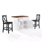 Crosley 42" Bartlett Isola Cucina con Piano in Legno e Sgabelli X-Back Bianco/Nero: Stile Farmhouse, Ripiani Regolabili