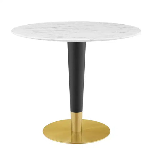 36" Zinque Artificial Marble Dining Table Gold/White - Modway: Modern Mid-Century, Non-Extension, Metal Base
