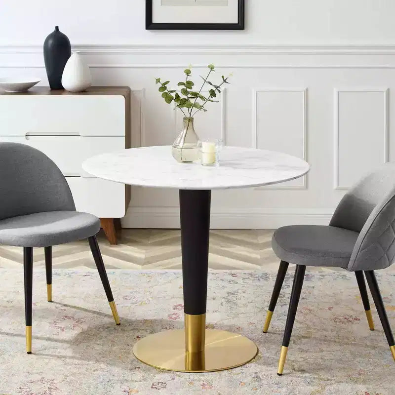 Tavolo da pranzo 36" Zinque in marmo artificiale oro/bianco - Modway: Moderno di metà secolo, non allungabile, base in metallo
