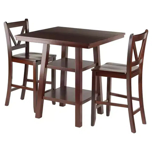 3pc Orlando Counter Height Dining Set with V-Back Stools, Storage - Winsome