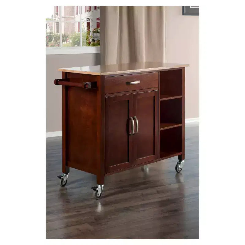 Carrello da Cucina Mabel Legno/Noce/Naturale - Winsome: Unità Contenitore Mobile con Portasciugamani, Struttura in Legno Massello