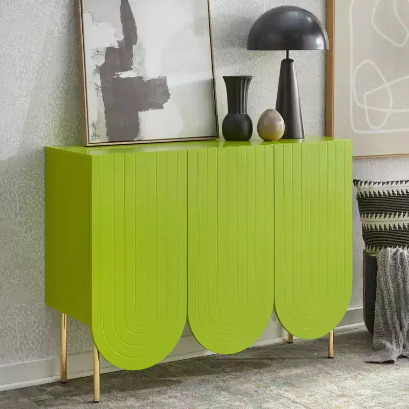 Lifestorey 3 Ante Ingrid Credenza Mid Century Moderna con Bordi Ondulati Verde Lime