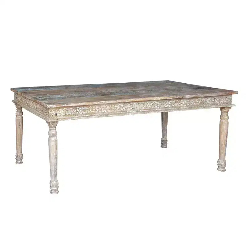 83" Driftwood Recycled Carved Dining Table Brown - Timbergirl