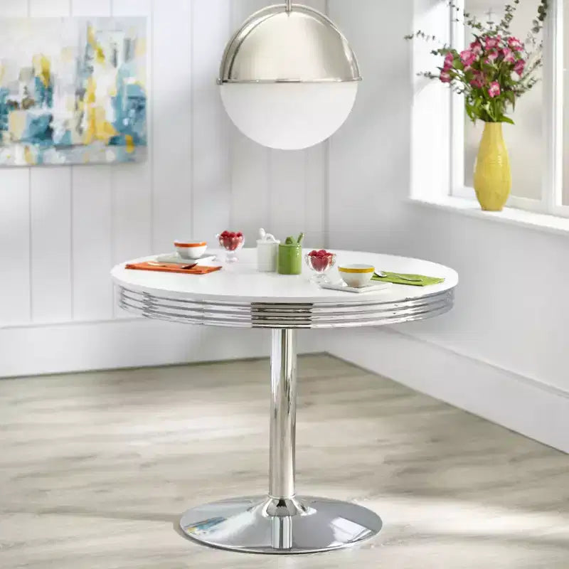 Buylateral Set da Pranzo Retrò Torrance 3 Pezzi con Sedie Imbottite e Schienale Alto Finitura Bianco/Cromo/Grigio