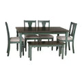 6pc Reagan Upholstered Chairs & Bench Dining Set Teal - Powell: Rustic Mid-Century, Turned Legs, Padded Seat, Rubberwood