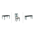 Set da pranzo 6 pezzi con sedie e panca imbottite Reagan, colore verde acqua - Powell: Stile rustico Mid-Century, gambe tornite, sedile imbottito, legno di gomma
