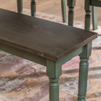 Set da pranzo 6 pezzi con sedie e panca imbottite Reagan, colore verde acqua - Powell: Stile rustico Mid-Century, gambe tornite, sedile imbottito, legno di gomma