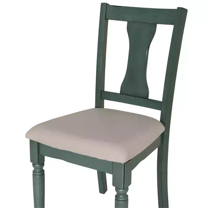 Set da pranzo 6 pezzi con sedie e panca imbottite Reagan, colore verde acqua - Powell: Stile rustico Mid-Century, gambe tornite, sedile imbottito, legno di gomma