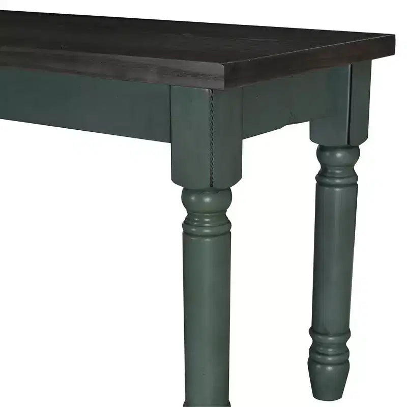 Set da pranzo 6 pezzi con sedie e panca imbottite Reagan, colore verde acqua - Powell: Stile rustico Mid-Century, gambe tornite, sedile imbottito, legno di gomma