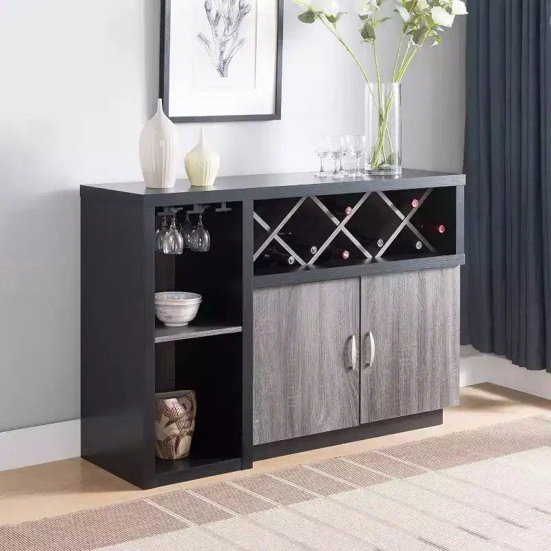 Alsco Buffet Server con Portabottiglie Grigio Anticatto/Quercia Chiaro - HOMES: Inside + Out