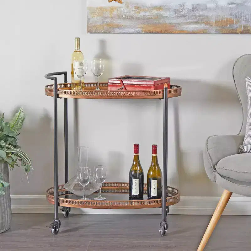 Carrello bar moderno tradizionale in metallo e vetro color ottone - Olivia & May: Nessun montaggio, Struttura in ferro, Uso interno