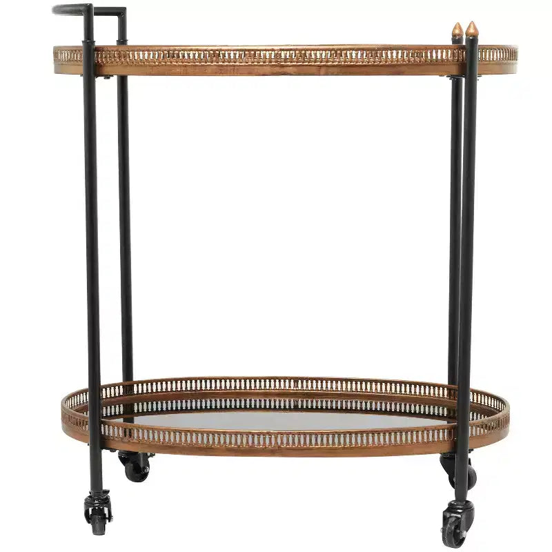Carrello bar moderno tradizionale in metallo e vetro color ottone - Olivia & May: Nessun montaggio, Struttura in ferro, Uso interno