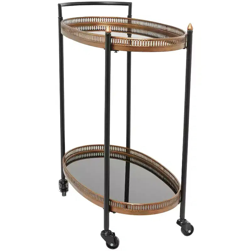 Carrello bar moderno tradizionale in metallo e vetro color ottone - Olivia & May: Nessun montaggio, Struttura in ferro, Uso interno