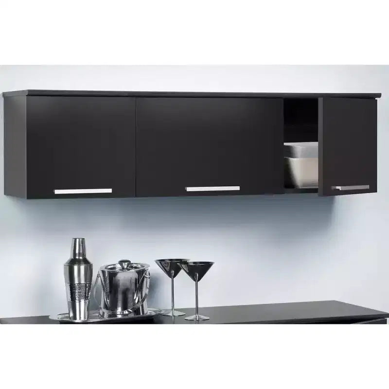 Credenza pensile Coal Harbor, colore nero - Prepac: Mobile laminato, Cerniere a chiusura rallentata, Maniglie in nichel