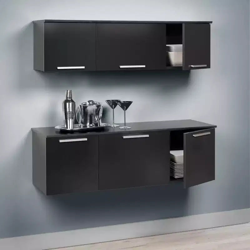 Credenza pensile Coal Harbor, colore nero - Prepac: Mobile laminato, Cerniere a chiusura rallentata, Maniglie in nichel