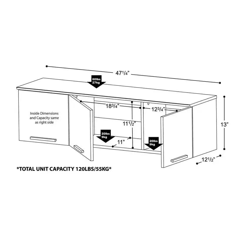 Credenza pensile Coal Harbor, colore nero - Prepac: Mobile laminato, Cerniere a chiusura rallentata, Maniglie in nichel